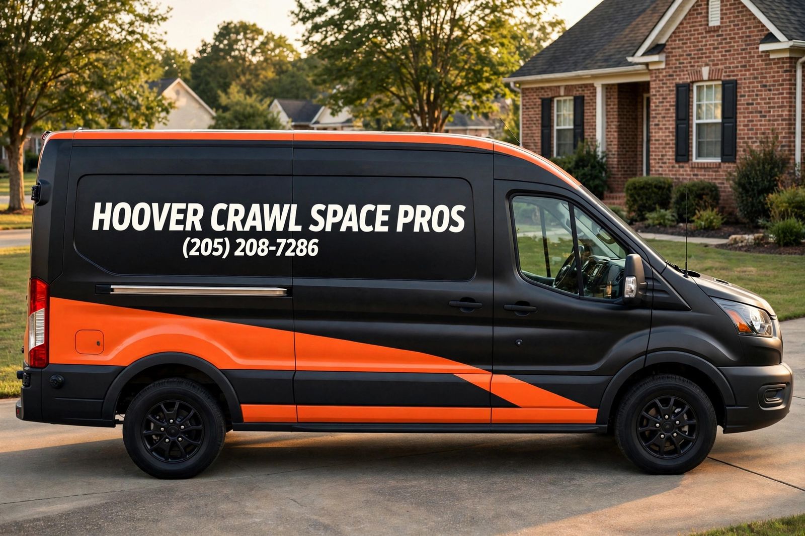 Hoover Crawl Space Pros wrapped work van with hi-vis livery